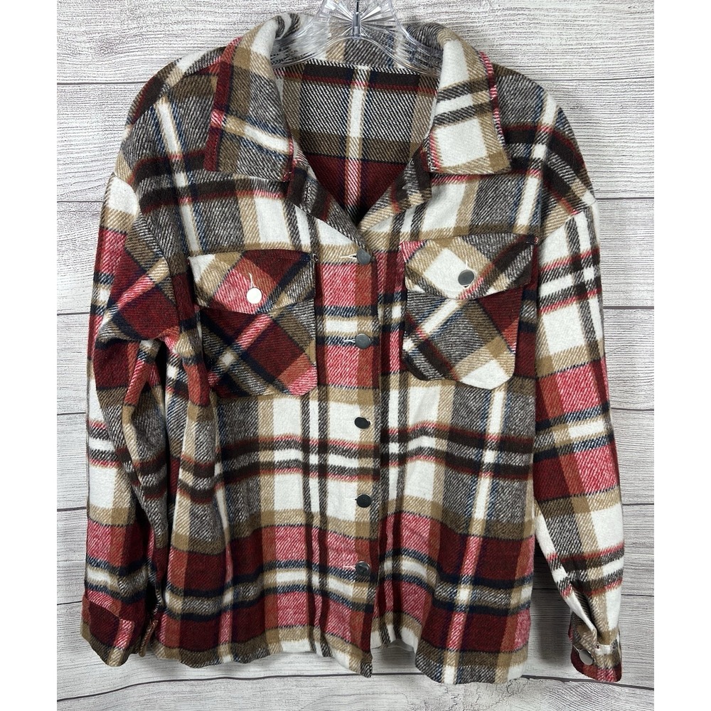 Women's  Plaid Flannel Oversized Button Up Shirt Jacket Size Medium Pockets